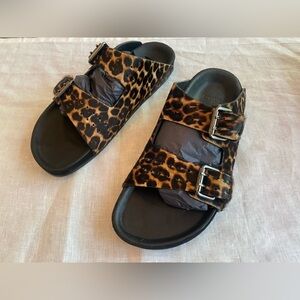 The Kooples Womens Leo Calf Hair Buckle Slides Sandals Fr Sz 39 US 8 -8.5 new